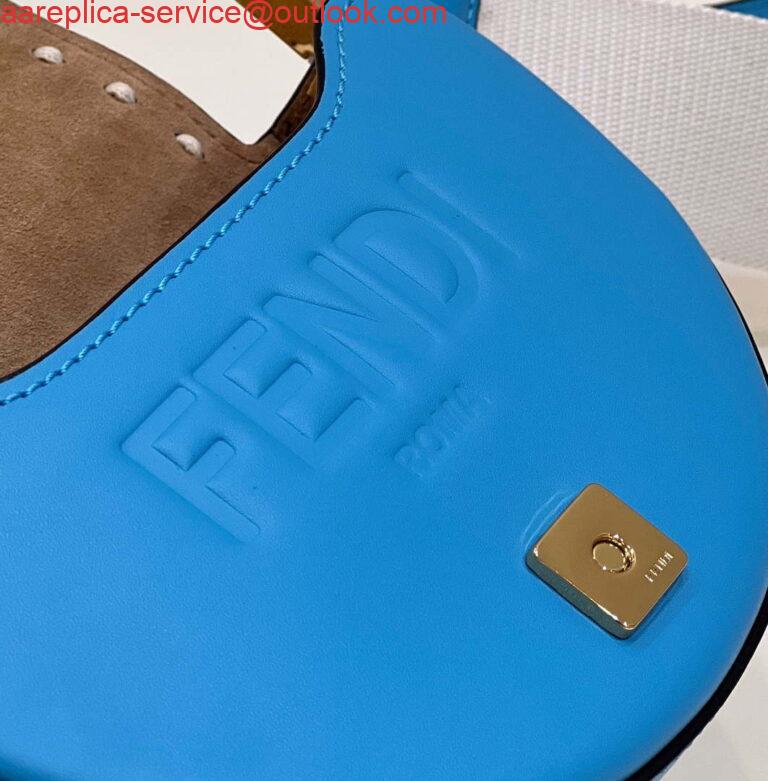 Replica Fendi 8BT346 Moonlight Shoulder Saddle Leather Bag Blue 4