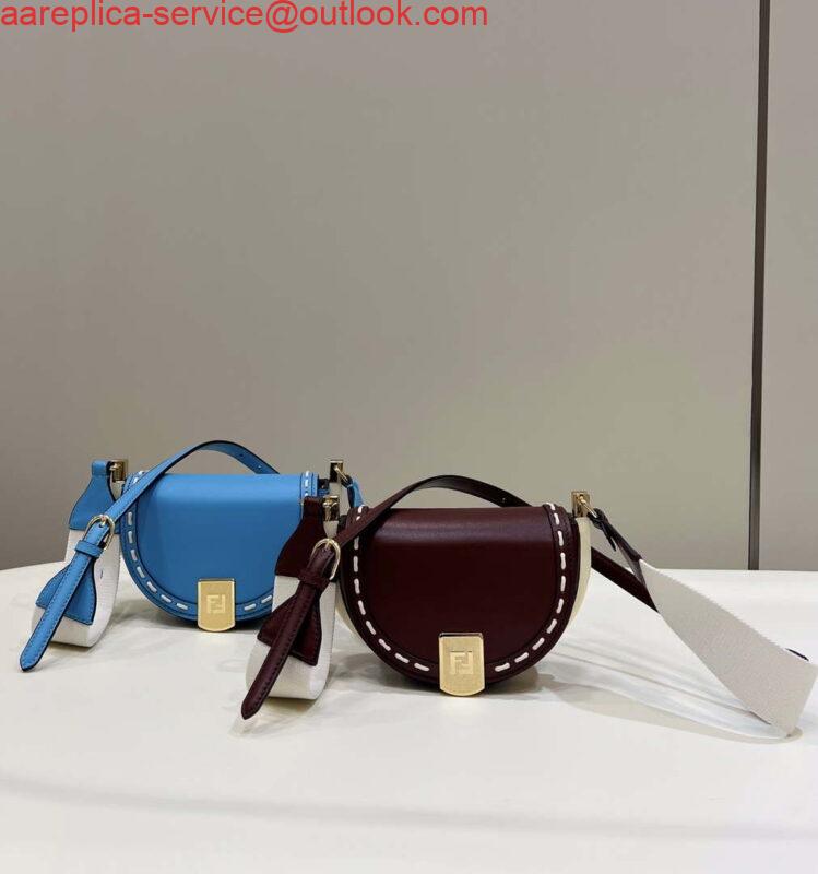 Replica Fendi 8BT346 Moonlight Shoulder Saddle Leather Bag Blue 9