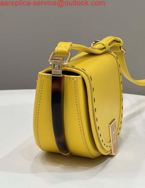 Replica Fendi 8BT346 Moonlight Shoulder Saddle Leather Bag Yellow 2