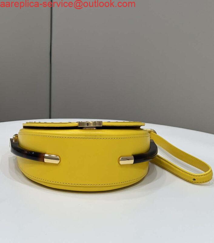 Replica Fendi 8BT346 Moonlight Shoulder Saddle Leather Bag Yellow 3