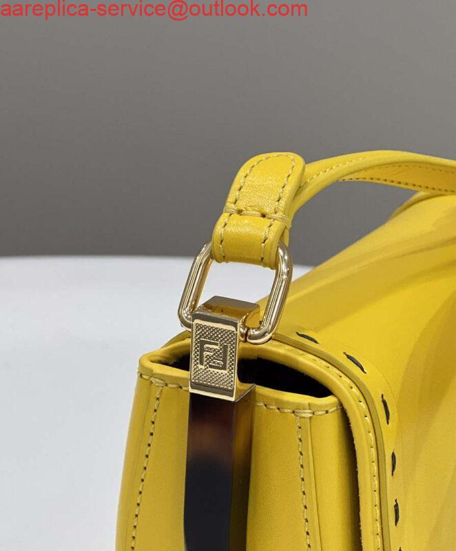 Replica Fendi 8BT346 Moonlight Shoulder Saddle Leather Bag Yellow 4