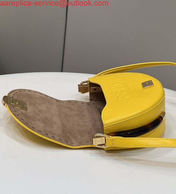 Replica Fendi 8BT346 Moonlight Shoulder Saddle Leather Bag Yellow 7