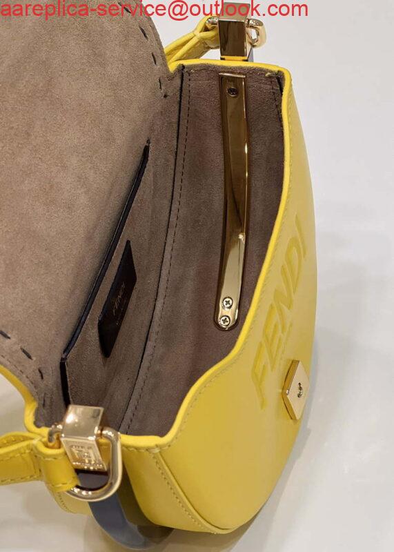 Replica Fendi 8BT346 Moonlight Shoulder Saddle Leather Bag Yellow 8