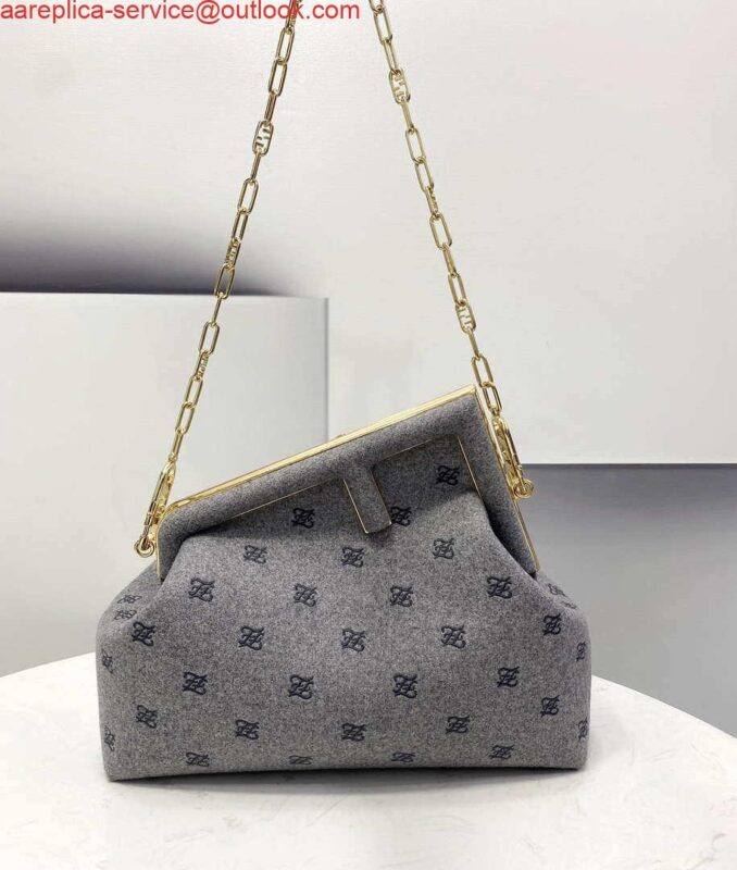 Replica Fendi 8BP127 Fendi First Medium Light Gray flannel bag with embroidery