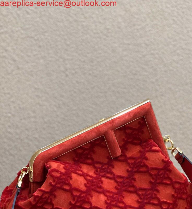 Replica Fendi 8BP127 Fendi First Medium Red suede bag 5