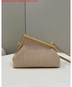 Replica Fendi 8BP129 Fendi First Small Beige raffia macrame bag Apricot