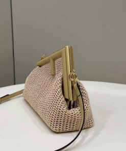 Replica Fendi 8BP129 Fendi First Small Beige raffia macrame bag Apricot 2