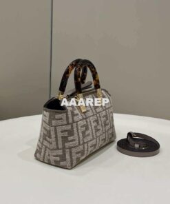 Replica Fendi 8BL145 By The Way Mini Midi Dove gray FF tapestry fabric bag small Boston bag