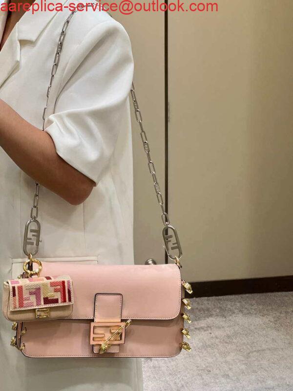 Replica Fendi 8BR801 Baguette brooch Fendace Pink leather 8563 bag 12