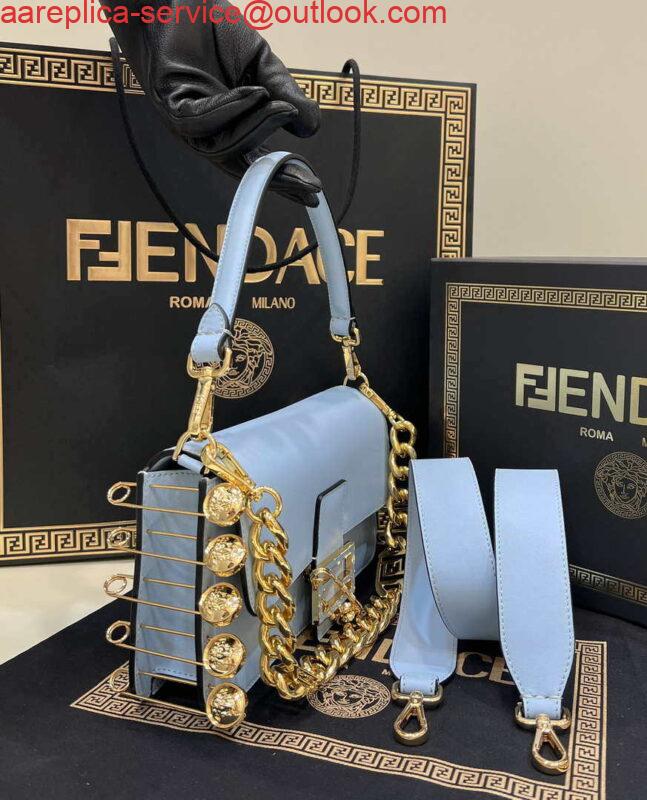 Replica Fendi 8BR801 Baguette brooch Fendace Blue leather 8563 bag 2