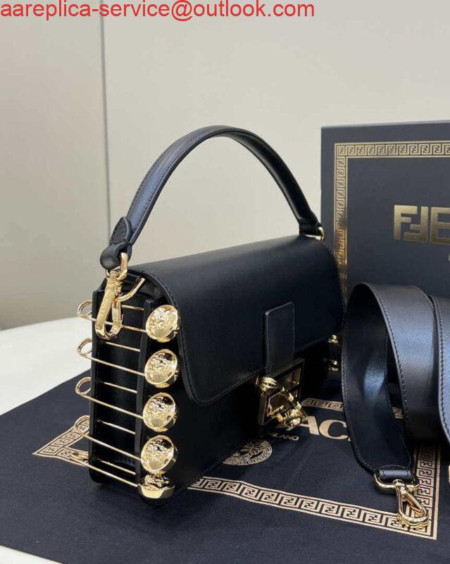 Replica Fendi 8BR801 Baguette brooch Fendace Black leather 8563 bag 2