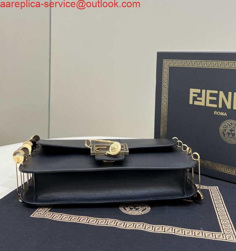 Replica Fendi 8BR801 Baguette brooch Fendace Black leather 8563 bag 3