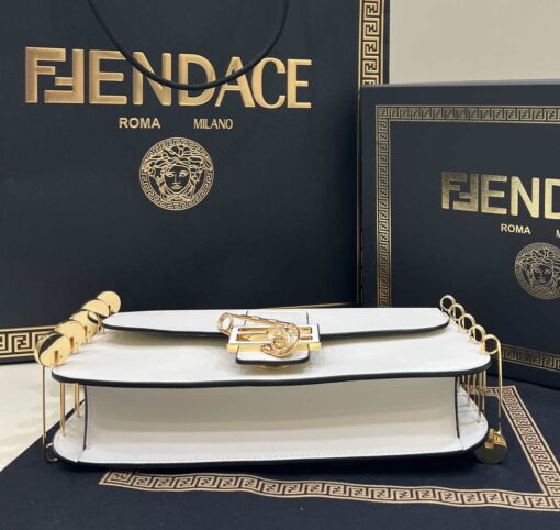 Replica Fendi 8BR801 Baguette brooch Fendace White leather 8563 bag 3