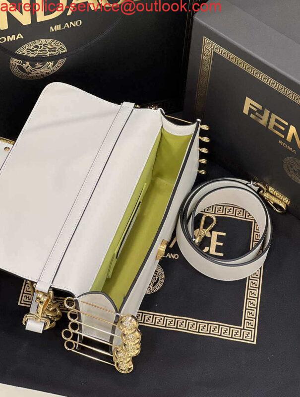 Replica Fendi 8BR801 Baguette brooch Fendace White leather 8563 bag 8