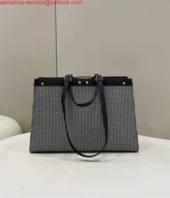 Replica Fendi 8BH374 X-Tote Gray houndstooth wool shopper with FF embroidery