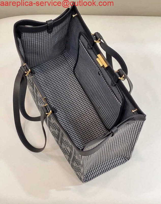 Replica Fendi 8BH374 X-Tote Gray houndstooth wool shopper with FF embroidery 8