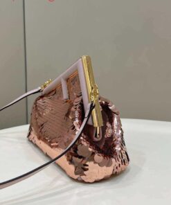 Replica Fendi 8BP129 Fendi First Small Rose Red Gold-colored leather and sequinned bag 80066 2