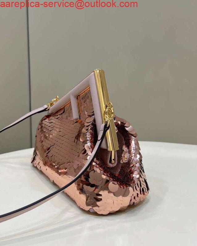 Replica Fendi 8BP129 Fendi First Small Rose Red Gold-colored leather and sequinned bag 80066 2