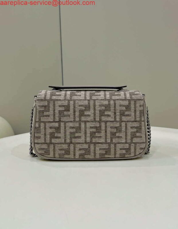 Replica Fendi 8BS017 Mini Baguette Chain Midi Dove gray FF tapestry fabric bag 8579S