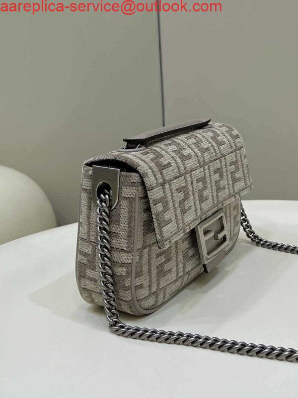 Replica Fendi 8BS017 Mini Baguette Chain Midi Dove gray FF tapestry fabric bag 8579S 2