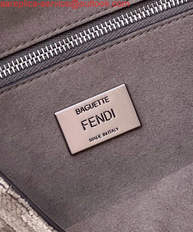 Replica Fendi 8BS017 Mini Baguette Chain Midi Dove gray FF tapestry fabric bag 8579S 6