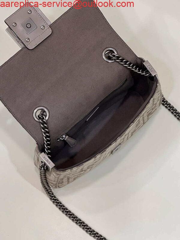 Replica Fendi 8BS017 Mini Baguette Chain Midi Dove gray FF tapestry fabric bag 8579S 8