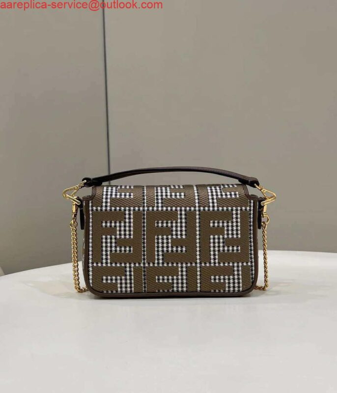 Replica Fendi 8BS017 Mini Baguette Brown houndstooth wool bag with FF embroidery 8588S