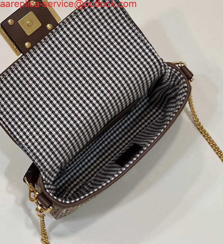 Replica Fendi 8BS017 Mini Baguette Brown houndstooth wool bag with FF embroidery 8588S 8