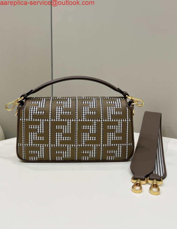 Replica Fendi 8BR600 Baguette Brown houndstooth wool bag with FF embroidery