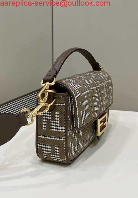 Replica Fendi 8BR600 Baguette Brown houndstooth wool bag with FF embroidery 2