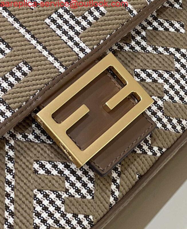 Replica Fendi 8BR600 Baguette Brown houndstooth wool bag with FF embroidery 4