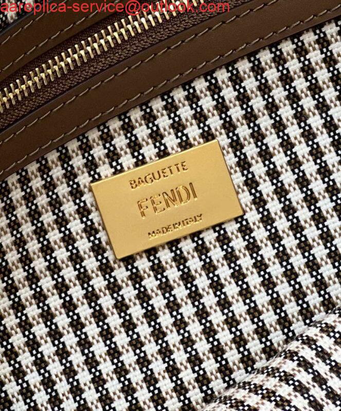 Replica Fendi 8BR600 Baguette Brown houndstooth wool bag with FF embroidery 6