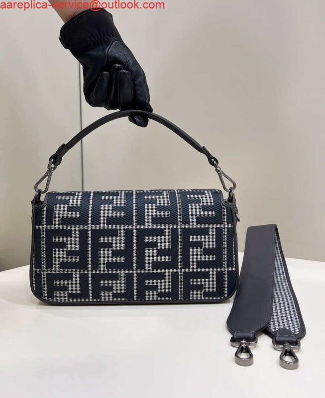 Replica Fendi 8BR600 Baguette Gray houndstooth wool bag with FF embroidery