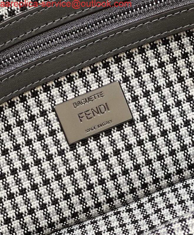 Replica Fendi 8BR600 Baguette Gray houndstooth wool bag with FF embroidery 6