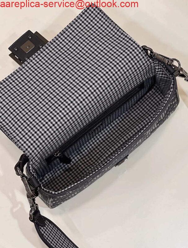 Replica Fendi 8BR600 Baguette Gray houndstooth wool bag with FF embroidery 8