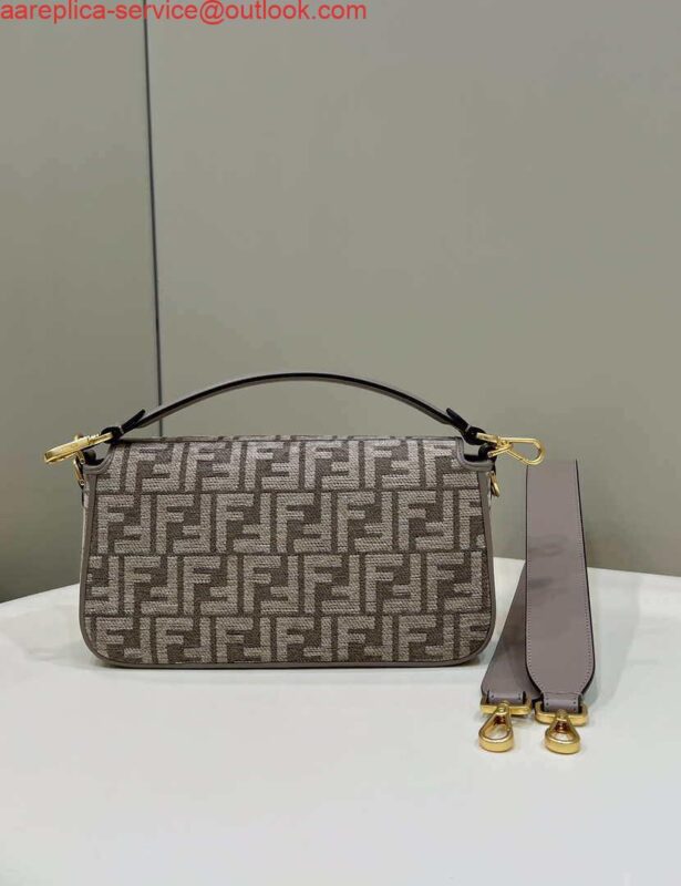 Replica Fendi 8BR600 Baguette Chain Midi Dove gray FF tapestry fabric bag 8579