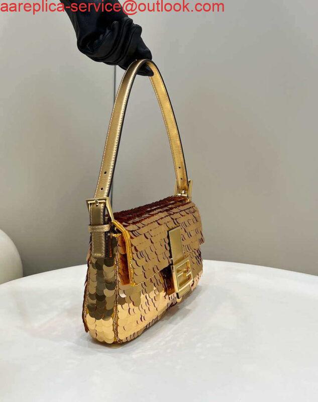 Replica Fendi 8BR792 Medium Baguette 1997 Gold Satin Bag with Sequins 8528 2