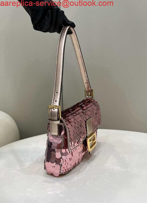 Replica Fendi 8BR792 Medium Baguette 1997 Rose Red Satin Bag with Sequins 8528 3