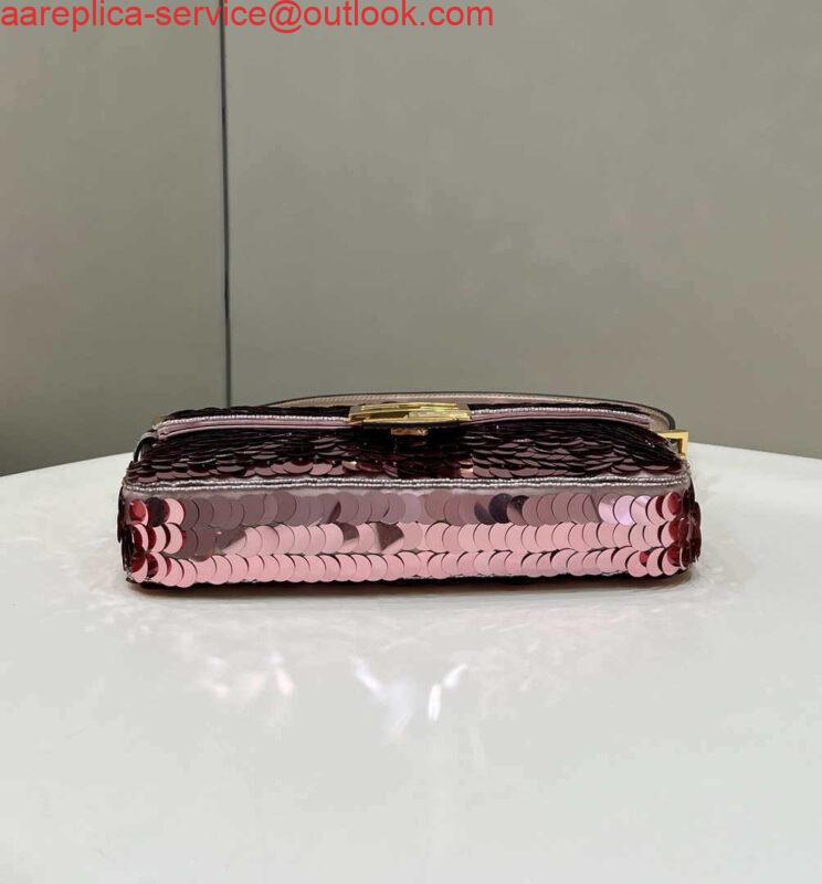 Replica Fendi 8BR792 Medium Baguette 1997 Rose Red Satin Bag with Sequins 8528 4