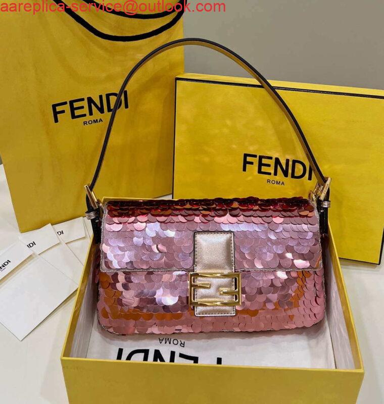 Replica Fendi 8BR792 Medium Baguette 1997 Rose Red Satin Bag with Sequins 8528 9