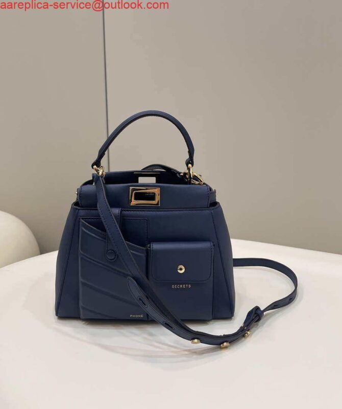 Replica Fendi 8BN335 Peekaboo ISeeU Small Navy blue leather bag 2113s