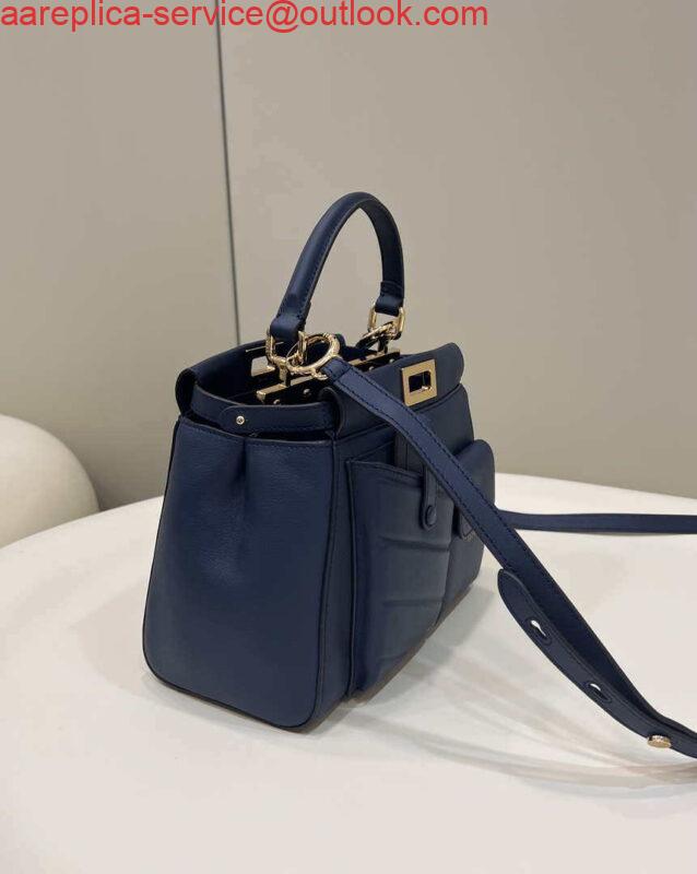 Replica Fendi 8BN335 Peekaboo ISeeU Small Navy blue leather bag 2113s 3