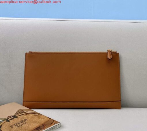 Replica Fendi 8N0178AC9S Fendi logo flat pouch clutch 8370S Tan