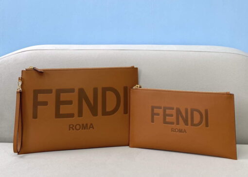 Replica Fendi 8N0178AC9S Fendi logo flat pouch clutch 8370S Tan 8