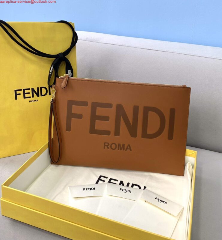 Replica Fendi 8N0178AC9L Fendi logo flat pouch clutch 8370L Tan