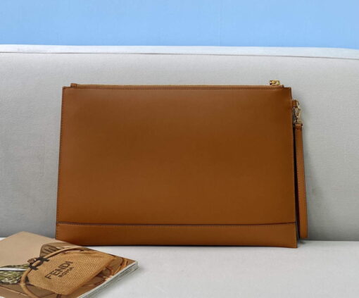 Replica Fendi 8N0178AC9L Fendi logo flat pouch clutch 8370L Tan 2