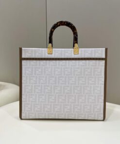 Replica Fendi 8BH386 Sunshine Medium FF White Glazed Fabric Shopper