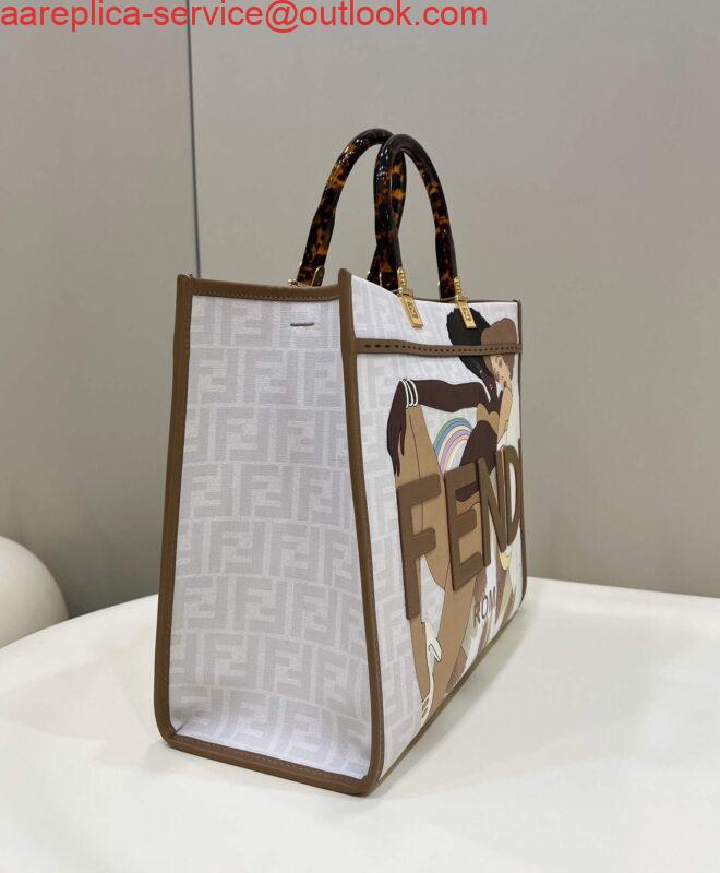 Replica Fendi 8BH386 Sunshine Medium FF White Glazed Fabric Shopper 2