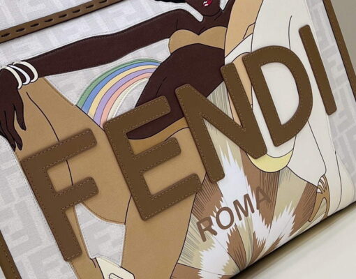 Replica Fendi 8BH386 Sunshine Medium FF White Glazed Fabric Shopper 4