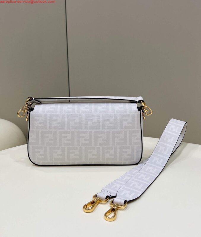 Replica Fendi 8BR600 Baguette FF White Glazed Fabric Bag With Inlay